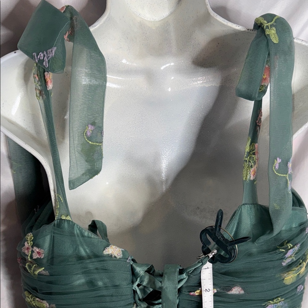 Emerald Green Floral Embroidered Maxi Dress with Tie Straps - Picture 11 of 16